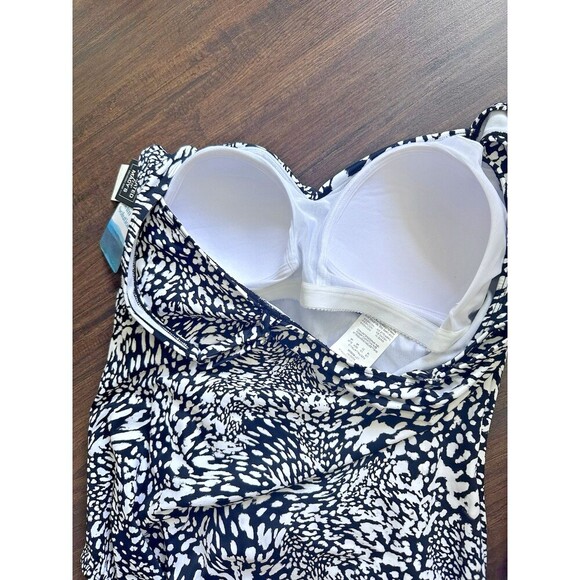 Swim Solutions Women's Printed Ruched-Front One Piece Swimsuit Black & White 18 - Picture 9 of 9